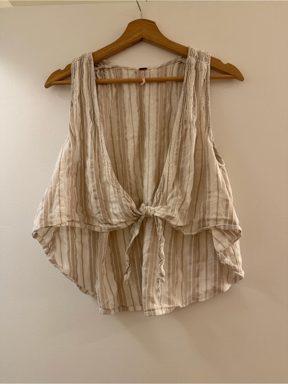 Free People Tank Top Women's Extra Small Cream/Beige Tie Front Reversible Boho - Picture 2 of 6